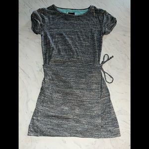 Maeve White and Gray Puff Sleeve Sheath Dress